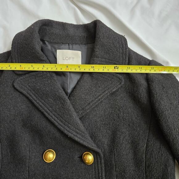ANN TAYLOR LOFT Petites Womens 2P Black Pea Coat Gold Buttons Wool Blend Classic - Picture 7 of 9
